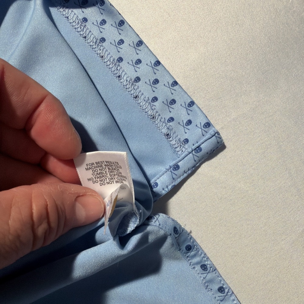 Peter Millar Summer Comfort All Over Skull Print Performance Polo Men Large Blue - Picture 7 of 8